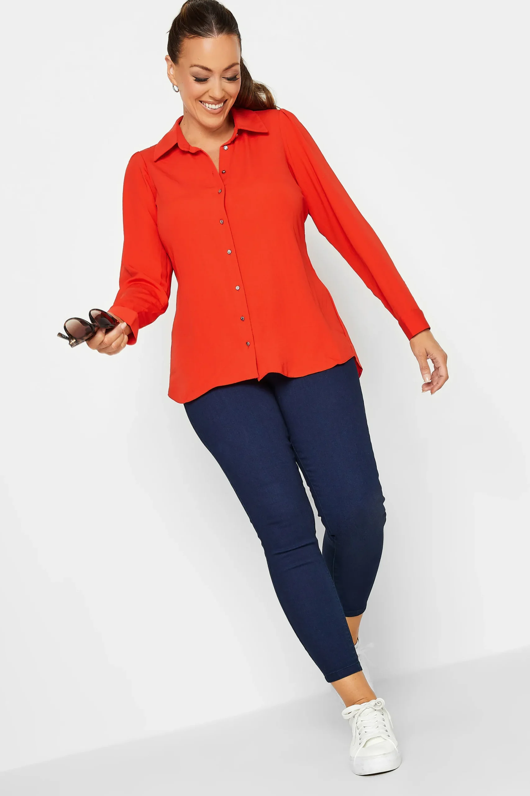 M&Co Womens Orange Tie Waist Tunic Shirt>Women Shirts