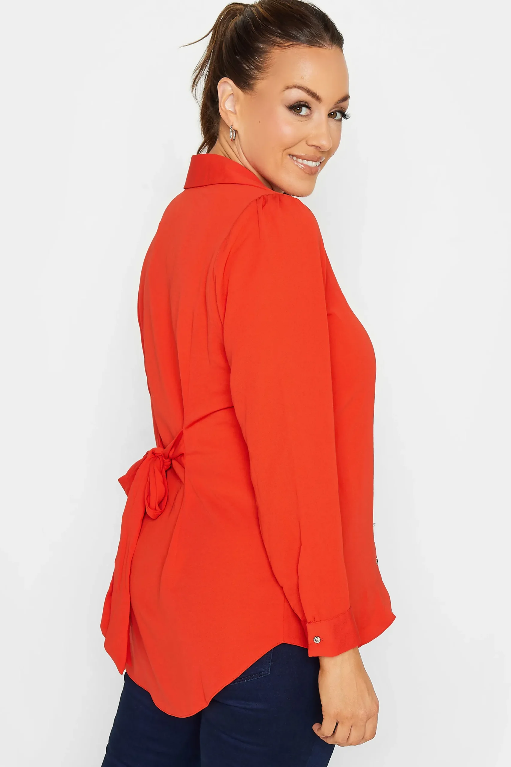 M&Co Womens Orange Tie Waist Tunic Shirt>Women Shirts