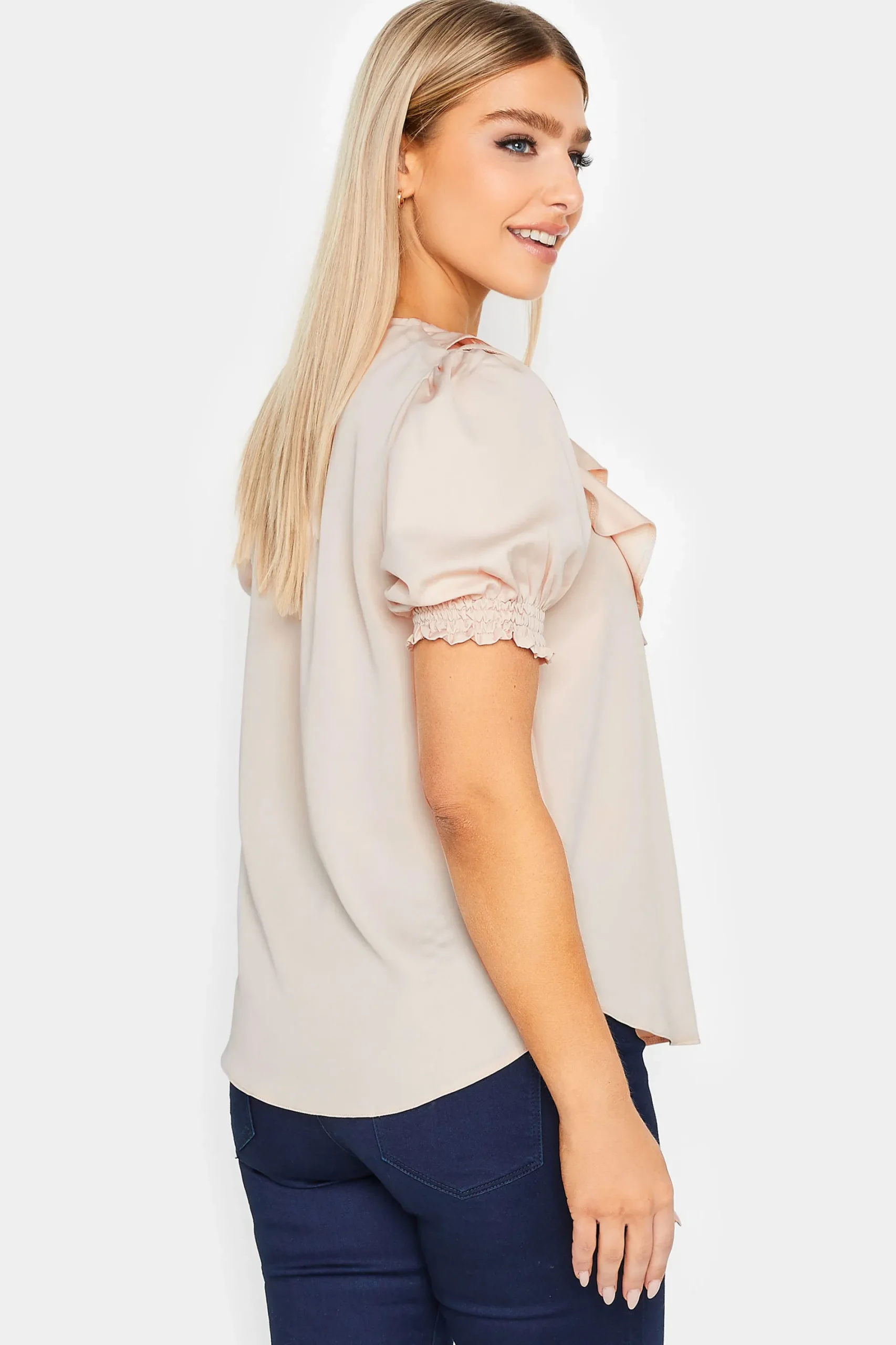 M&Co Womens Pale Pink Frill Front Blouse>Women Short Sleeve Tops