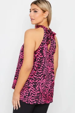 M&Co Womens Pink Animal Print Halterneck Blouse><noscript><img width=