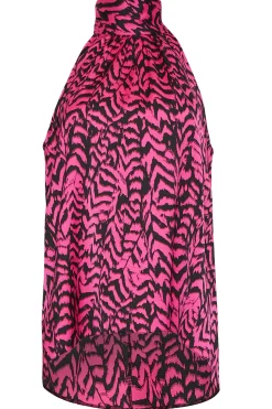 M&Co Womens Pink Animal Print Halterneck Blouse><noscript><img width=