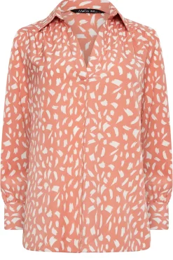 M&Co Womens Pink Brush Stroke Print Half Placket Shirt><noscript><img width=