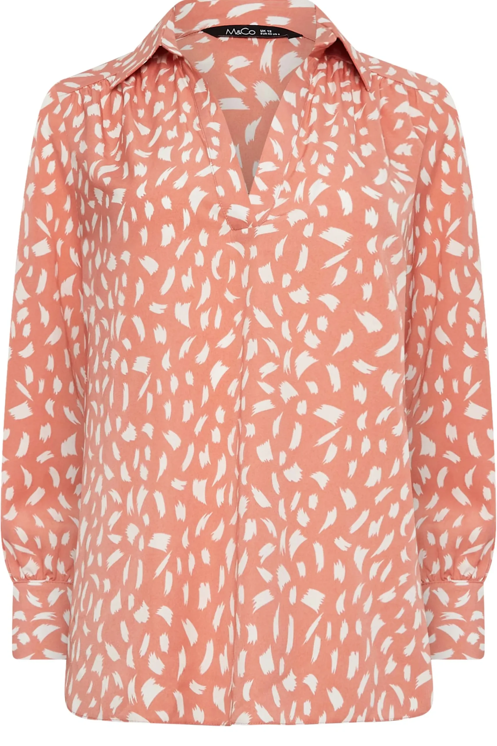 M&Co Womens Pink Brush Stroke Print Half Placket Shirt>Women Shirts