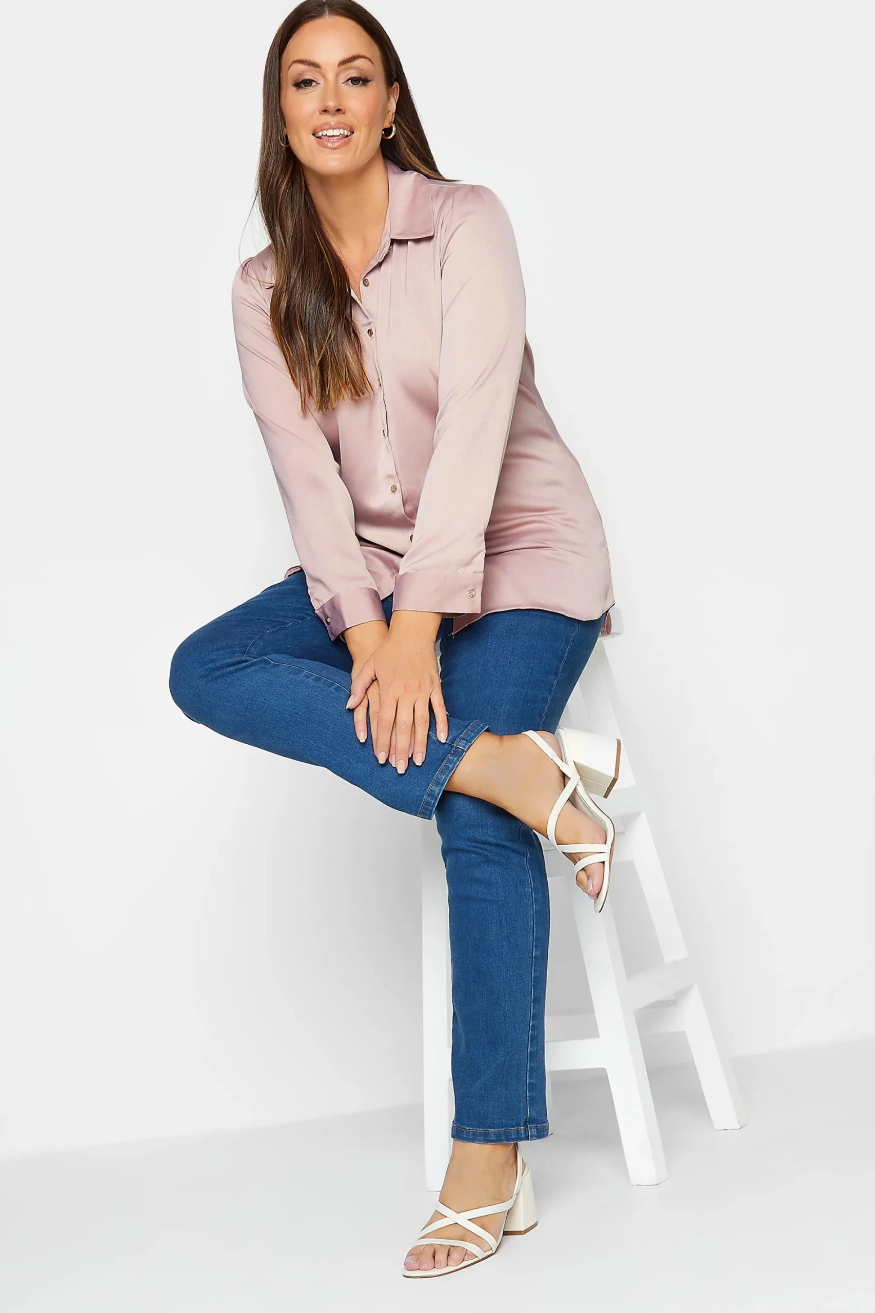 M&Co Womens Pink Button Through Tunic Shirt>Women Shirts