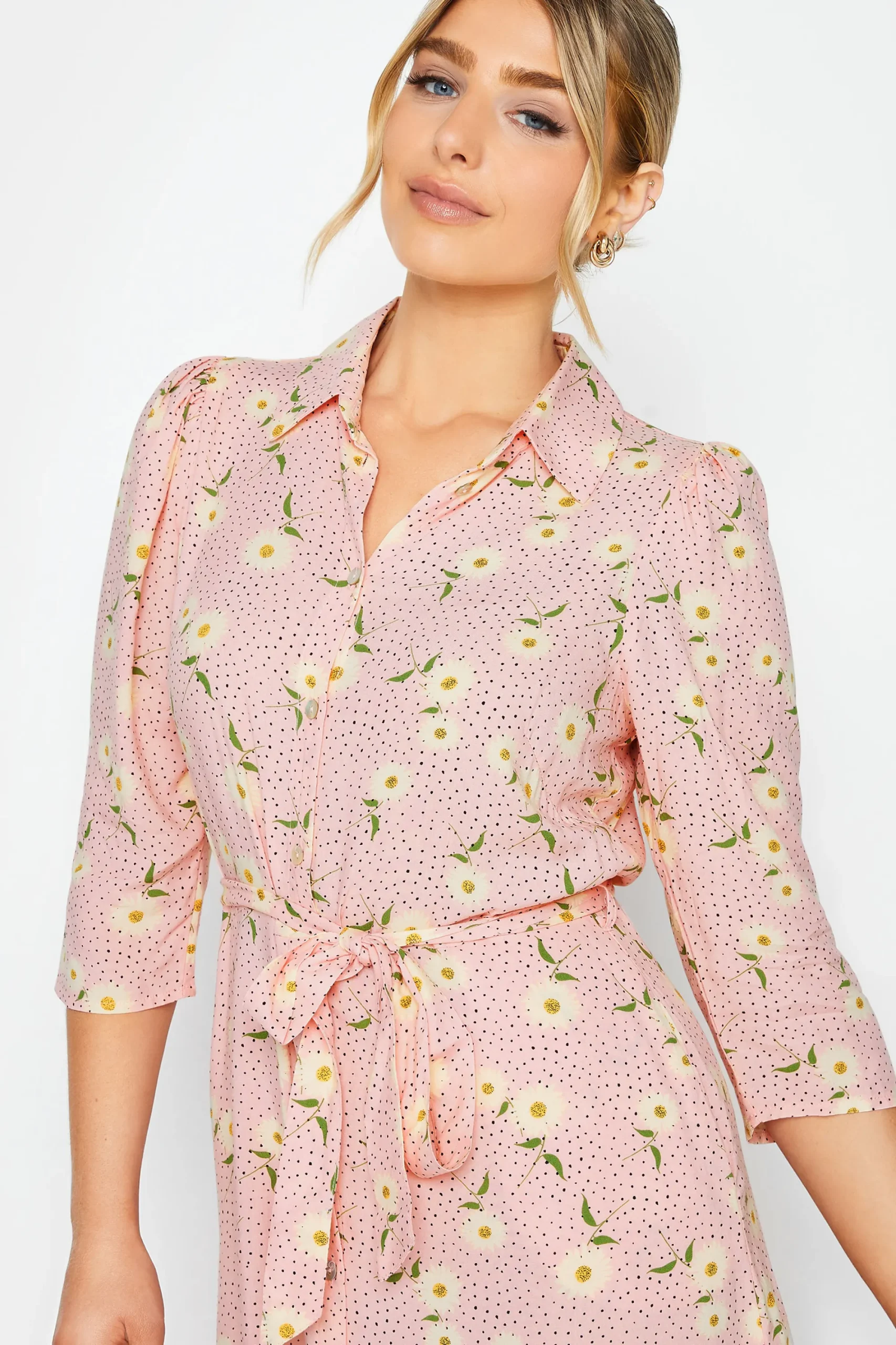M&Co Womens Pink Ditsy Floral Midi Shirt Dress>Women Shirt Dresses