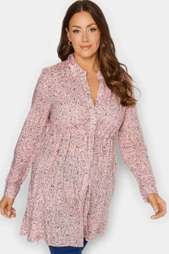 M&Co Womens Pink Ditsy Print Tie Waist Tunic Shirt>Women Shirts