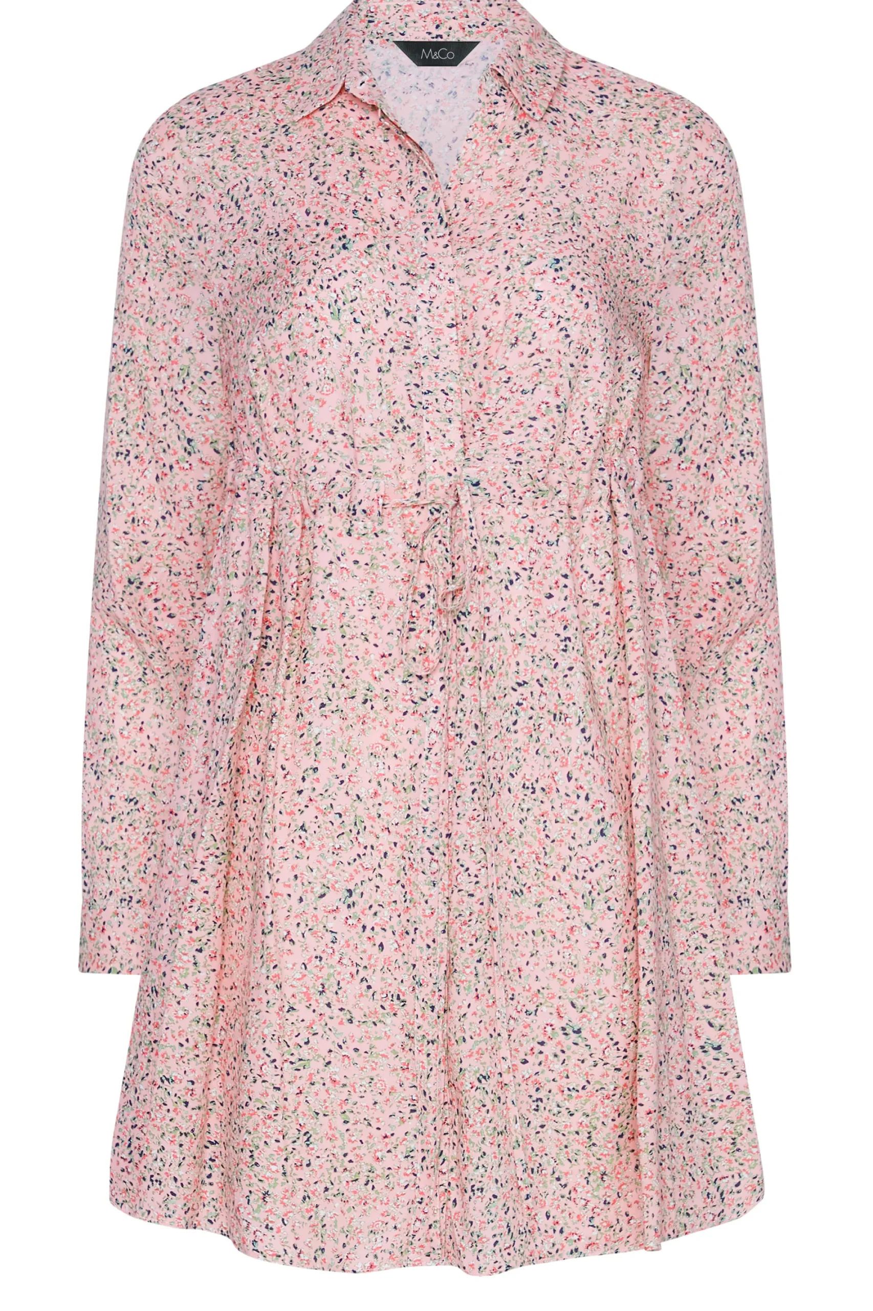 M&Co Womens Pink Ditsy Print Tie Waist Tunic Shirt>Women Shirts