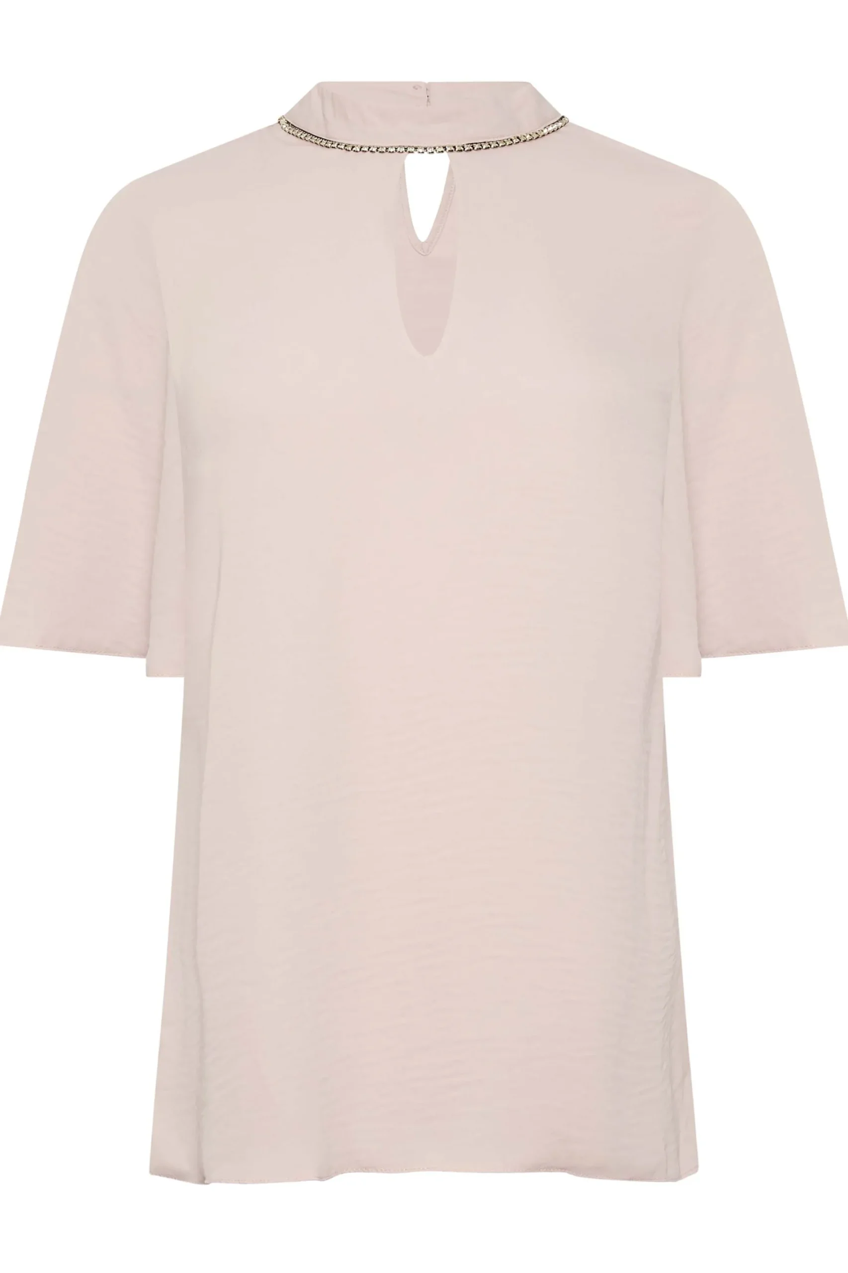 M&Co Womens Pink Embellished Neck Keyhole Blouse>Women Short Sleeve Tops
