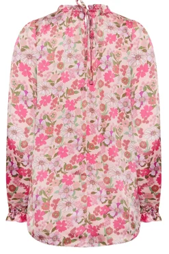M&Co Womens Pink Floral Print Frill Neck Blouse><noscript><img width=