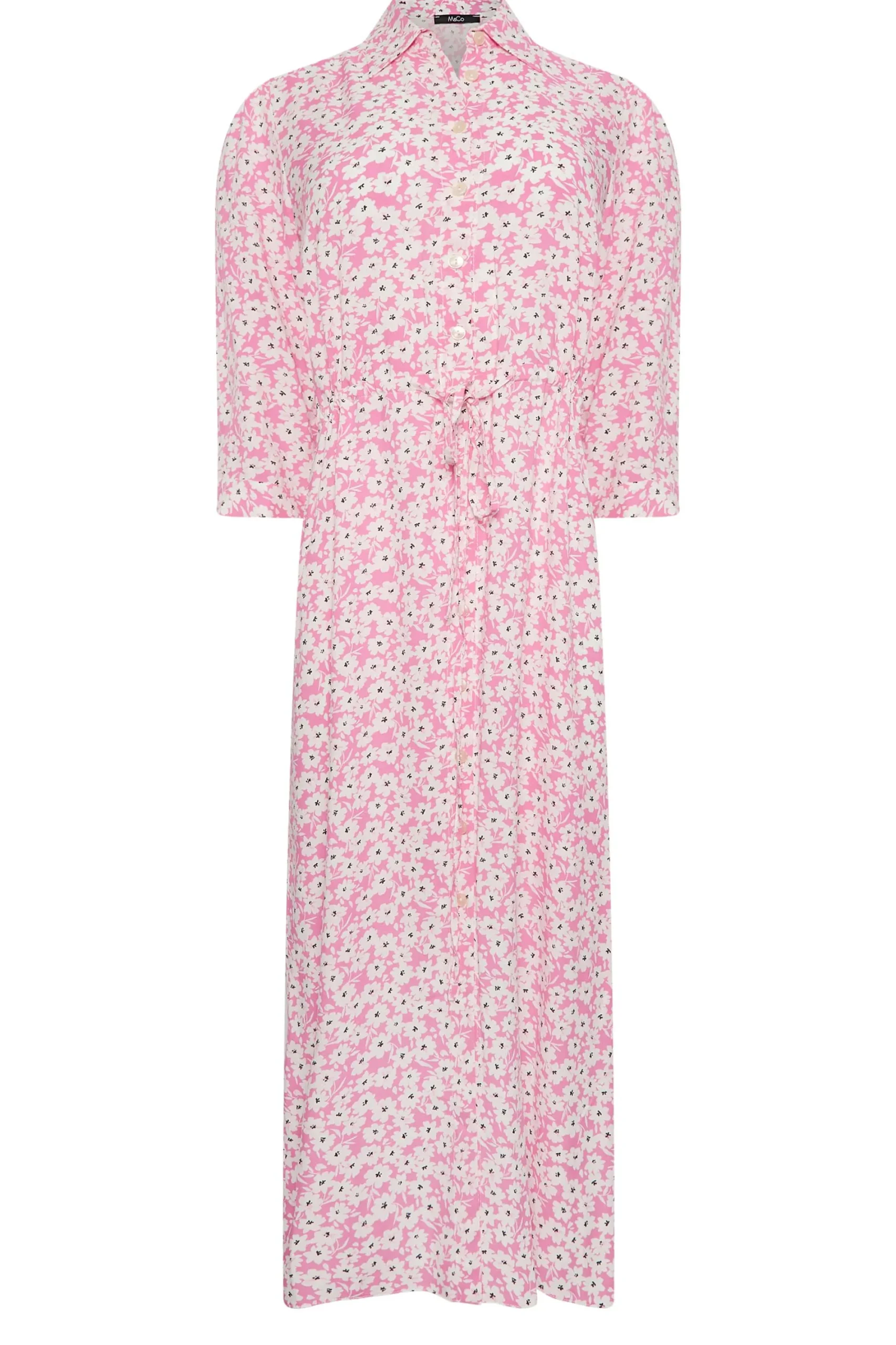 M&Co Womens Pink Floral Print Midi Shirt Dress>Women Shirt Dresses