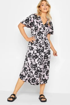M&Co Womens Pink Floral Midi Tea Dress>Women Wedding Guest Dresses