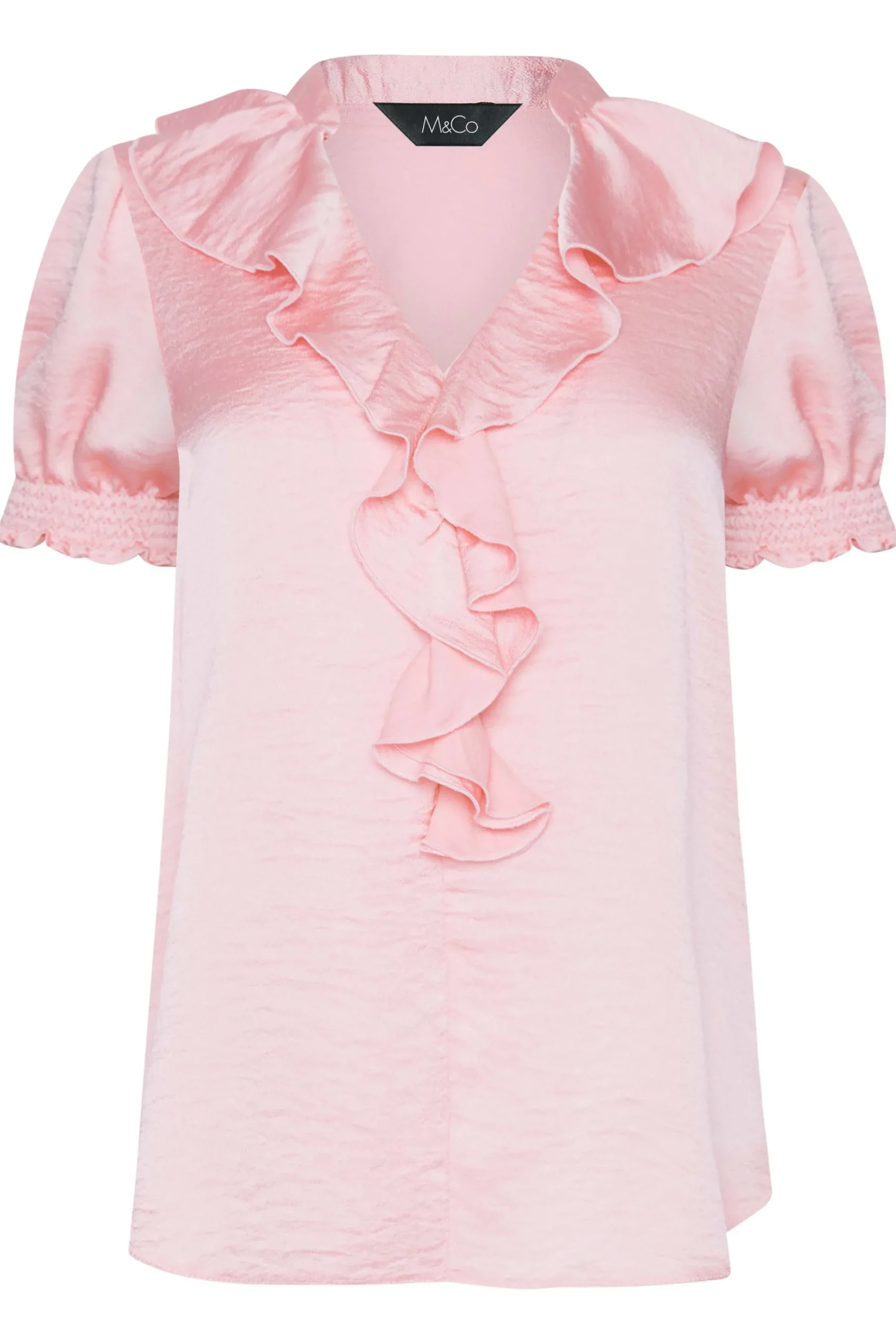 M&Co Womens Pink Frill Satin Blouse>Women Short Sleeve Tops