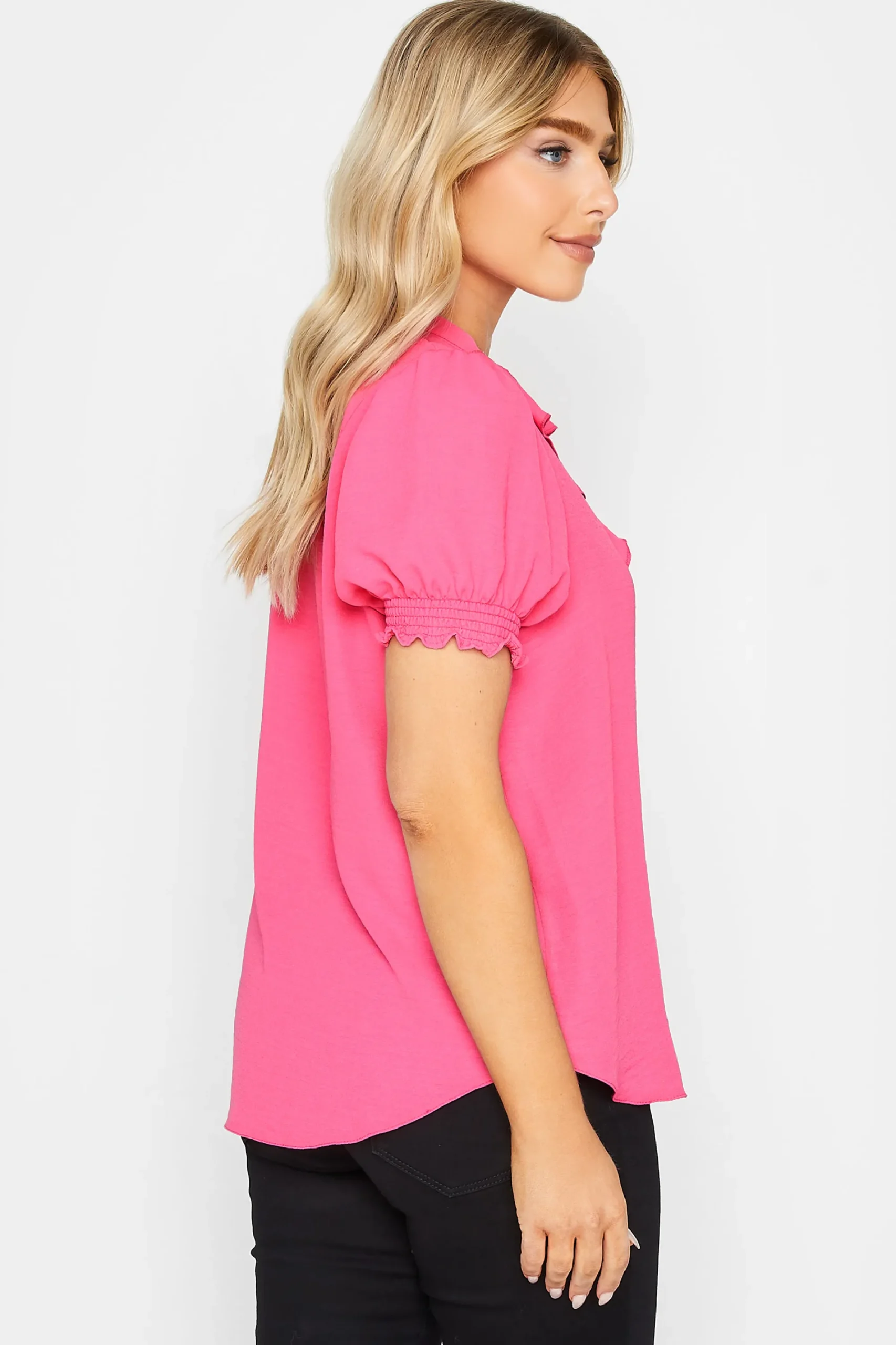 M&Co Womens Pink Frill Front Blouse>Women Short Sleeve Tops