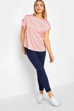 M&Co Womens Pink Geometric Print Blouse>Women Short Sleeve Tops