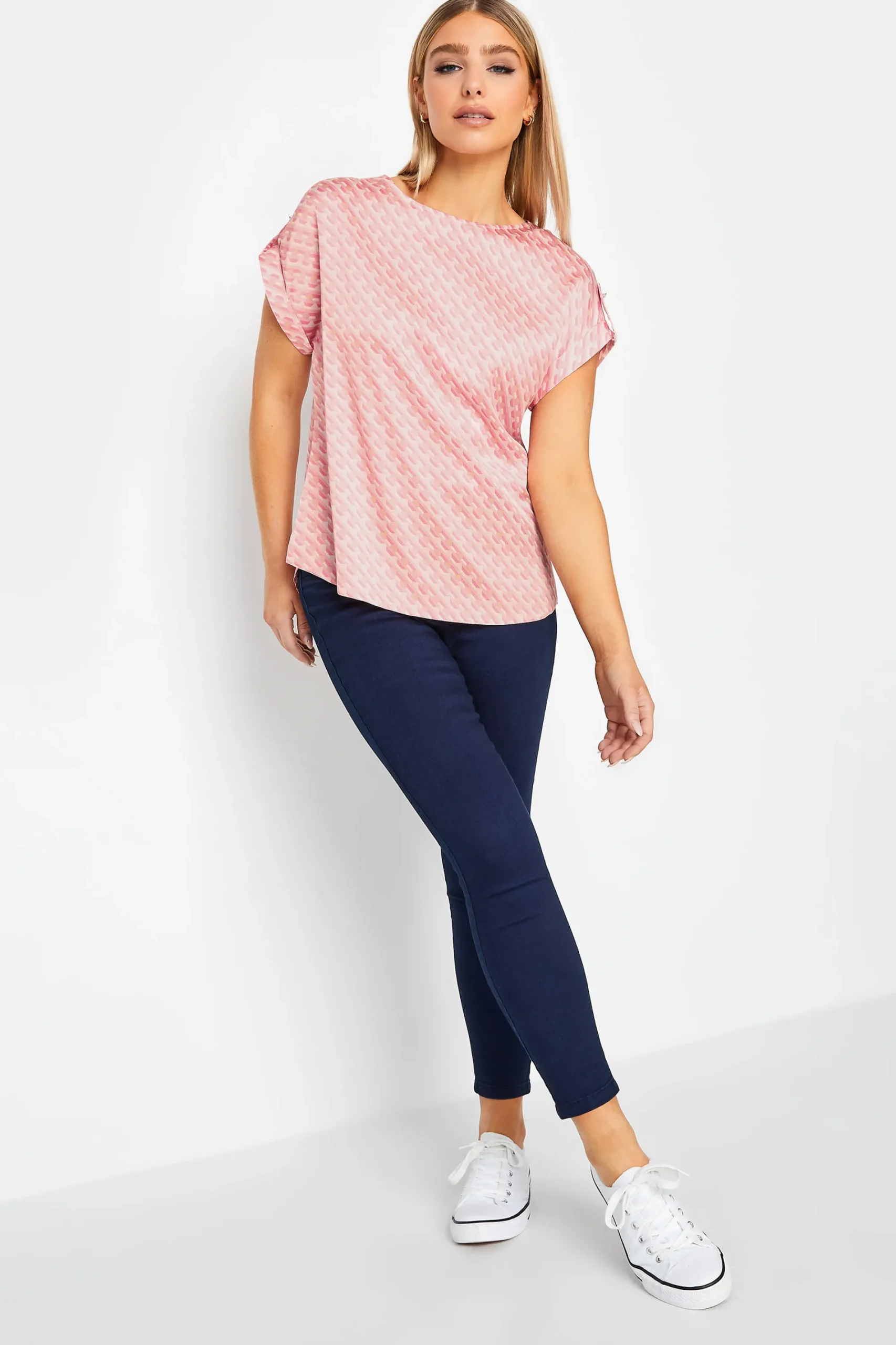 M&Co Womens Pink Geometric Print Blouse>Women Short Sleeve Tops