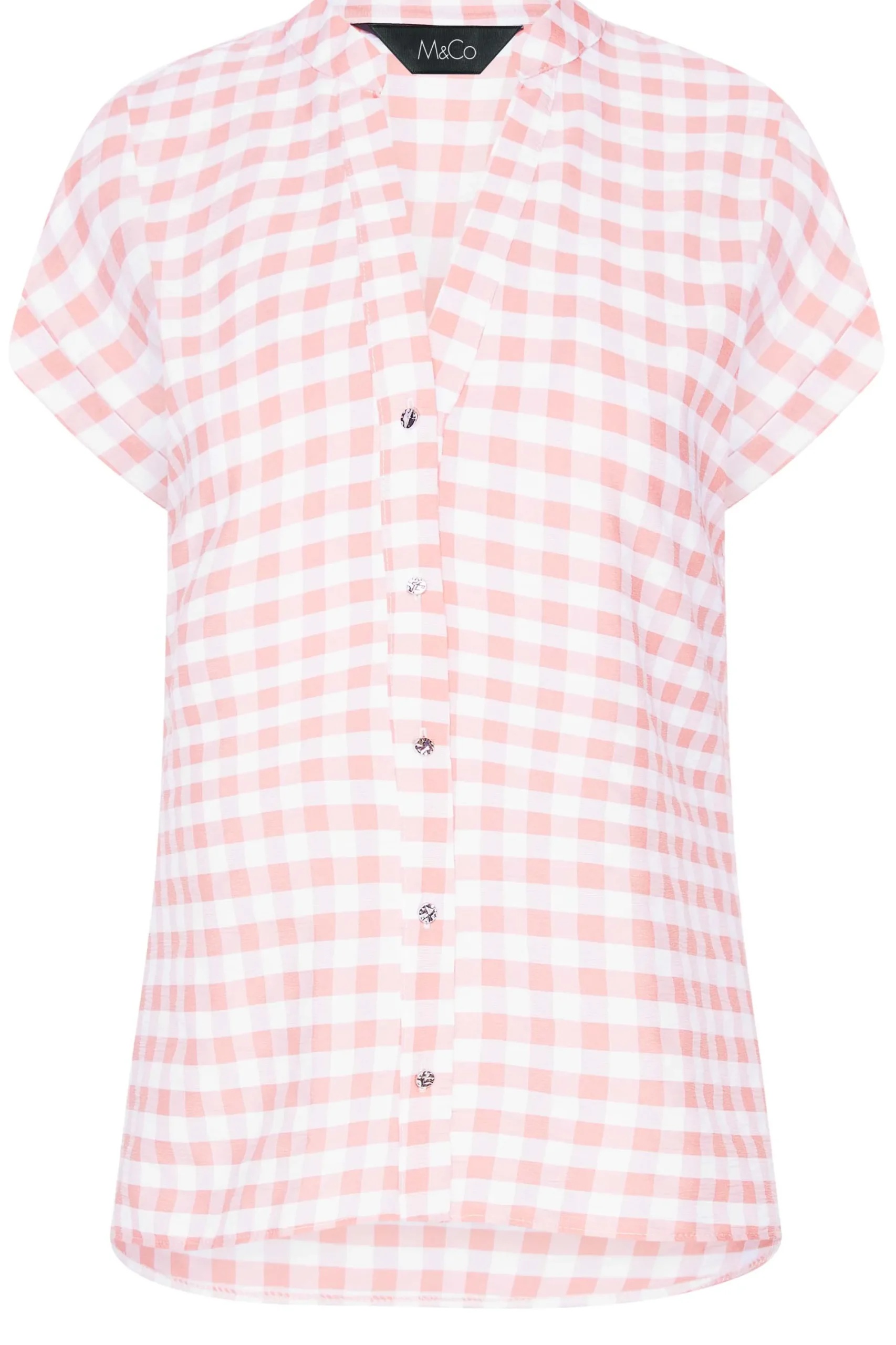 M&Co Womens Pink Gingham Short Sleeve Shirt>Women Short Sleeve Tops