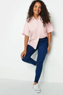 M&Co Womens Pink Gingham Print Shirt>Women Short Sleeve Tops