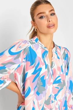 M&Co Womens Pink Leaf Print Half Placket Shirt><noscript><img width=