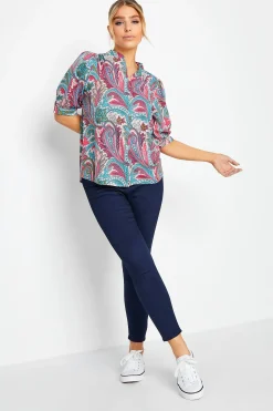 M&Co Womens Pink Paisley Print Puff Sleeve Shirt>Women Short Sleeve Tops