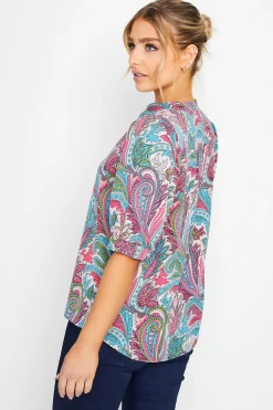 M&Co Womens Pink Paisley Print Puff Sleeve Shirt><noscript><img width=