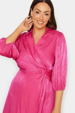 M&Co Womens Pink Satin Wrap Dress><noscript><img width=