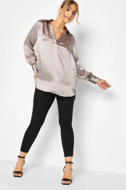 M&Co Womens Pink Satin V-Neck Blouse>Women Shirts