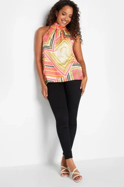 M&Co Womens Pink Scarf Print Halter Neck Blouse>Women Short Sleeve Tops