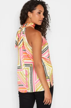 M&Co Womens Pink Scarf Print Halter Neck Blouse><noscript><img width=