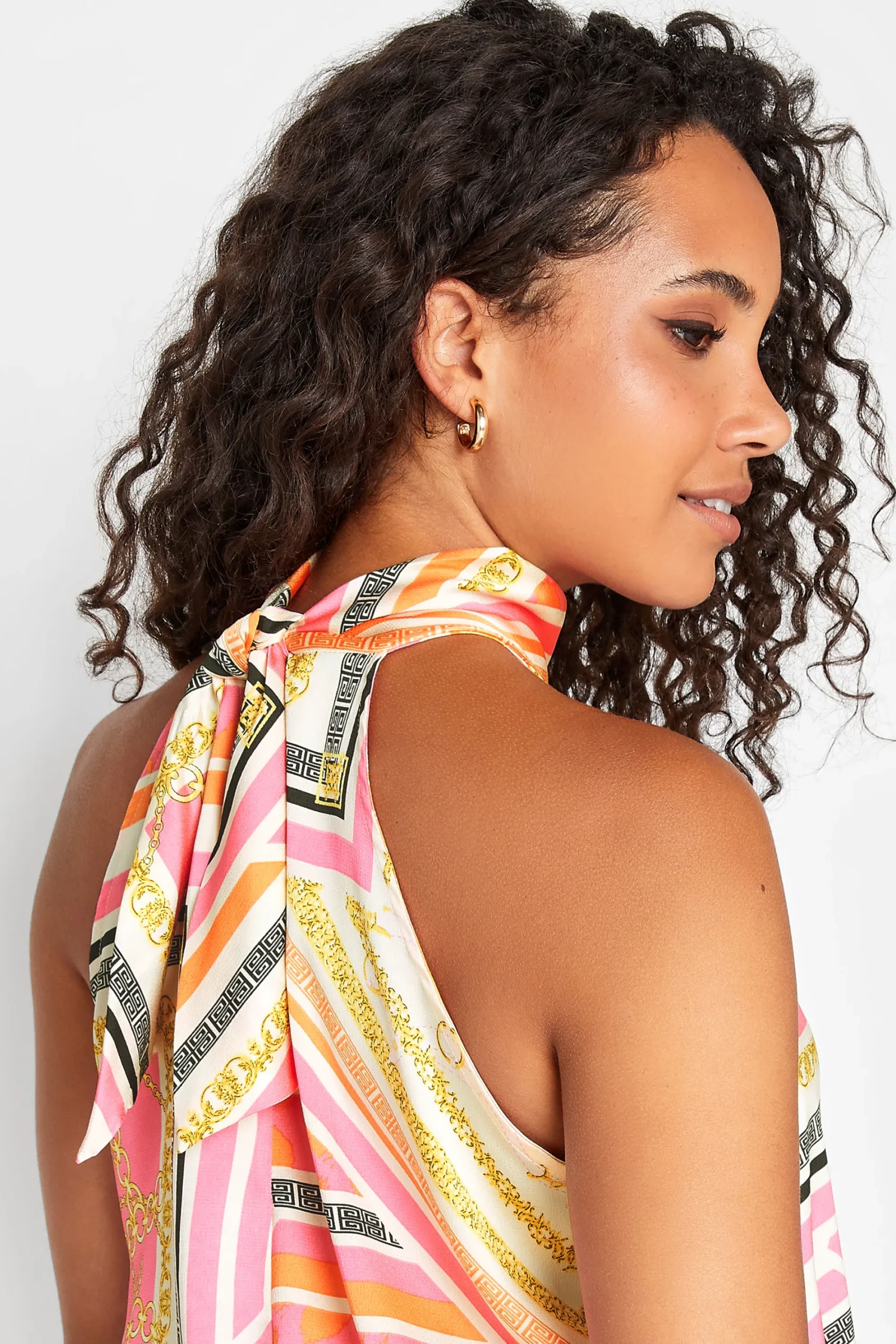 M&Co Womens Pink Scarf Print Halter Neck Blouse>Women Short Sleeve Tops