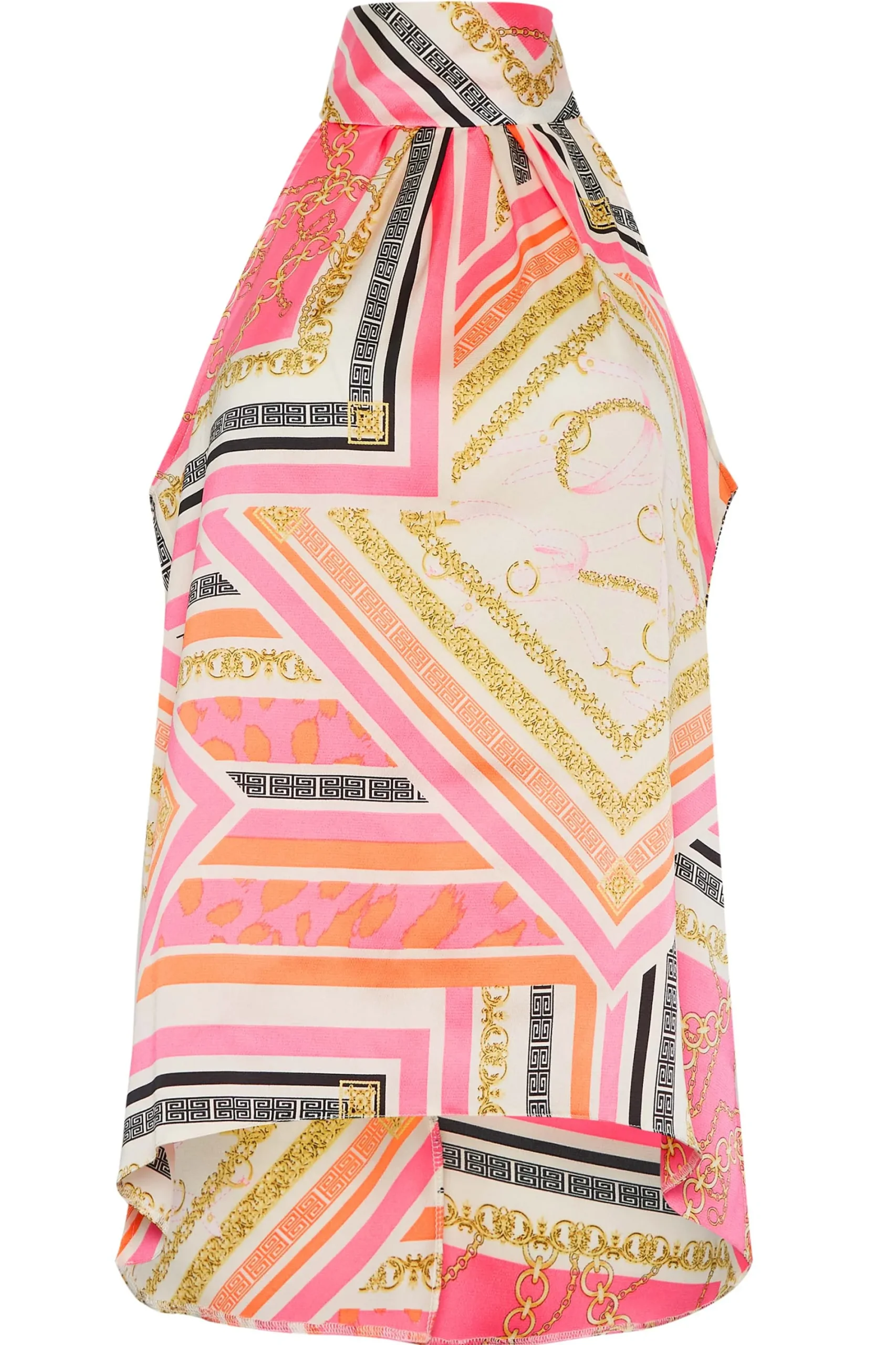 M&Co Womens Pink Scarf Print Halter Neck Blouse>Women Short Sleeve Tops