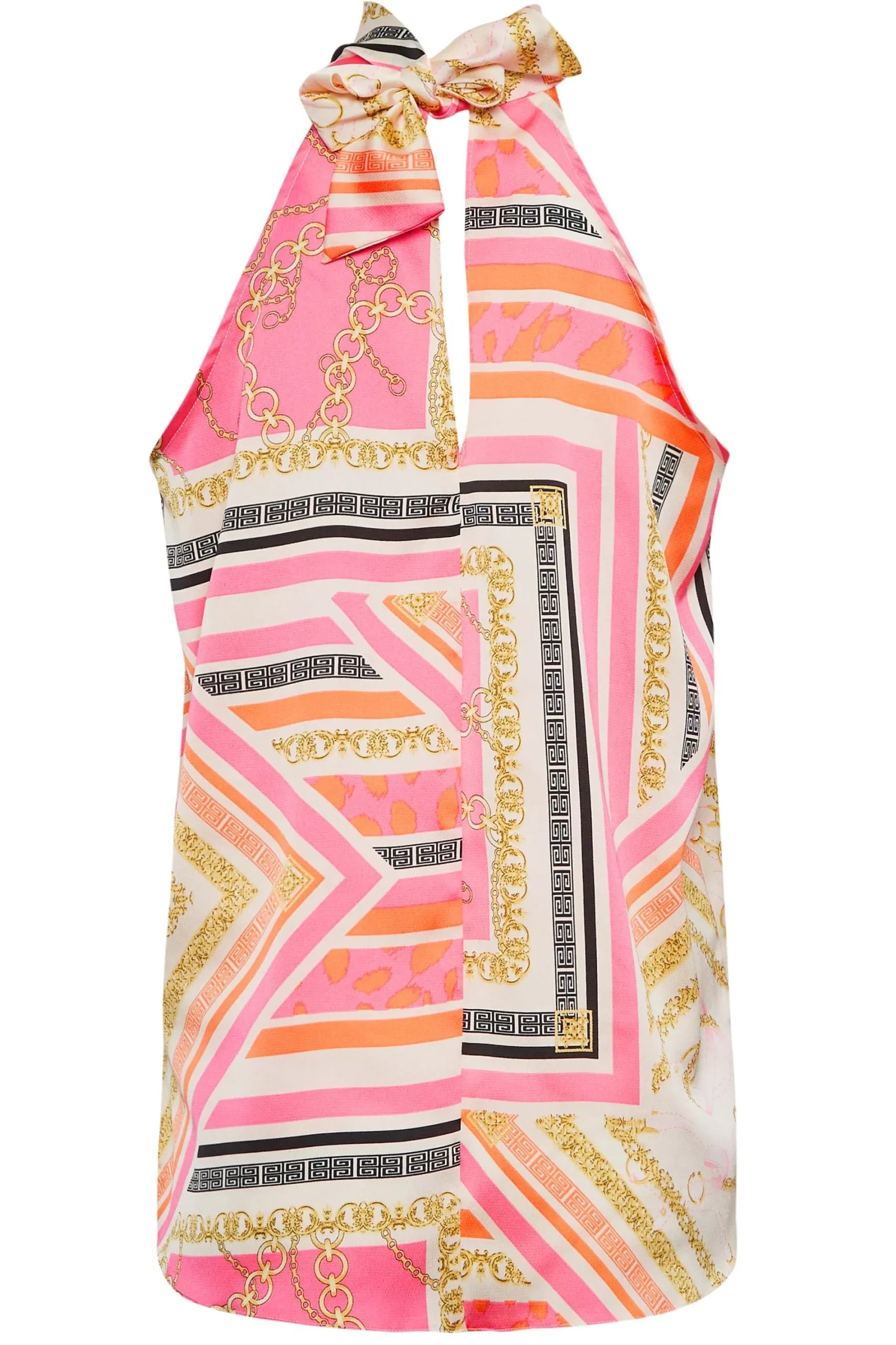 M&Co Womens Pink Scarf Print Halter Neck Blouse>Women Short Sleeve Tops