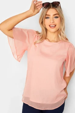 M&Co Womens Pink Shimmer Angel Sleeve Blouse>Women Blouses