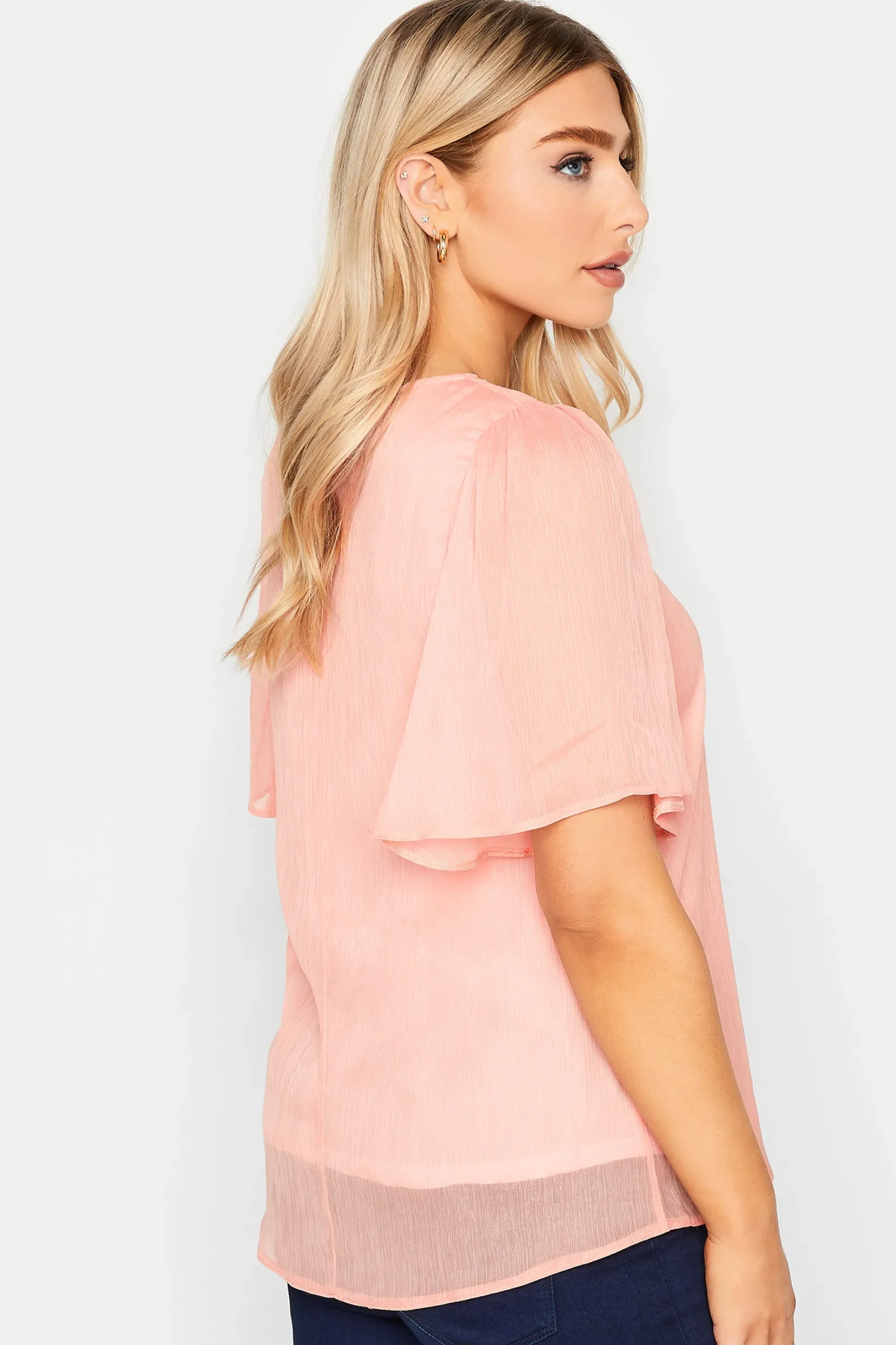 M&Co Womens Pink Shimmer Angel Sleeve Blouse>Women Blouses