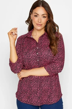 M&Co Womens Pink Spot Print Half Placket Jersey Shirt>Women Shirts