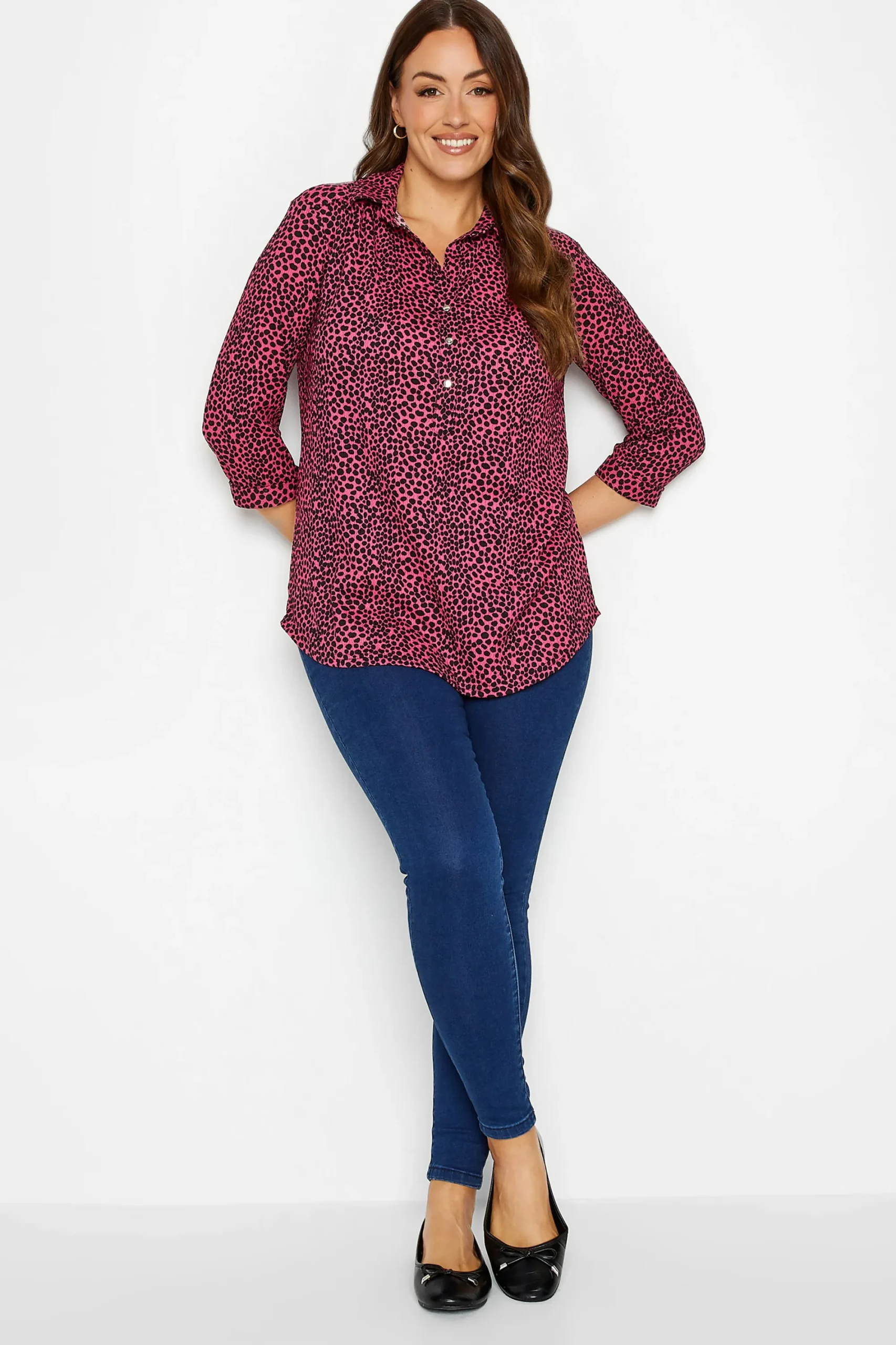 M&Co Womens Pink Spot Print Half Placket Jersey Shirt>Women Shirts