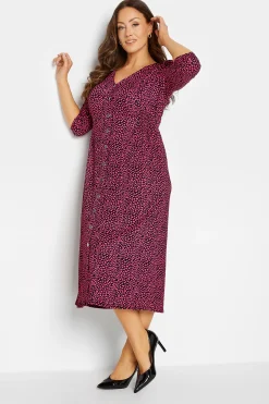 M&Co Womens Pink Spot Print Button Through Midi Dress>Women Wedding Guest Dresses