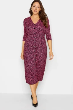 M&Co Womens Pink Spot Print Button Through Midi Dress>Women Wedding Guest Dresses