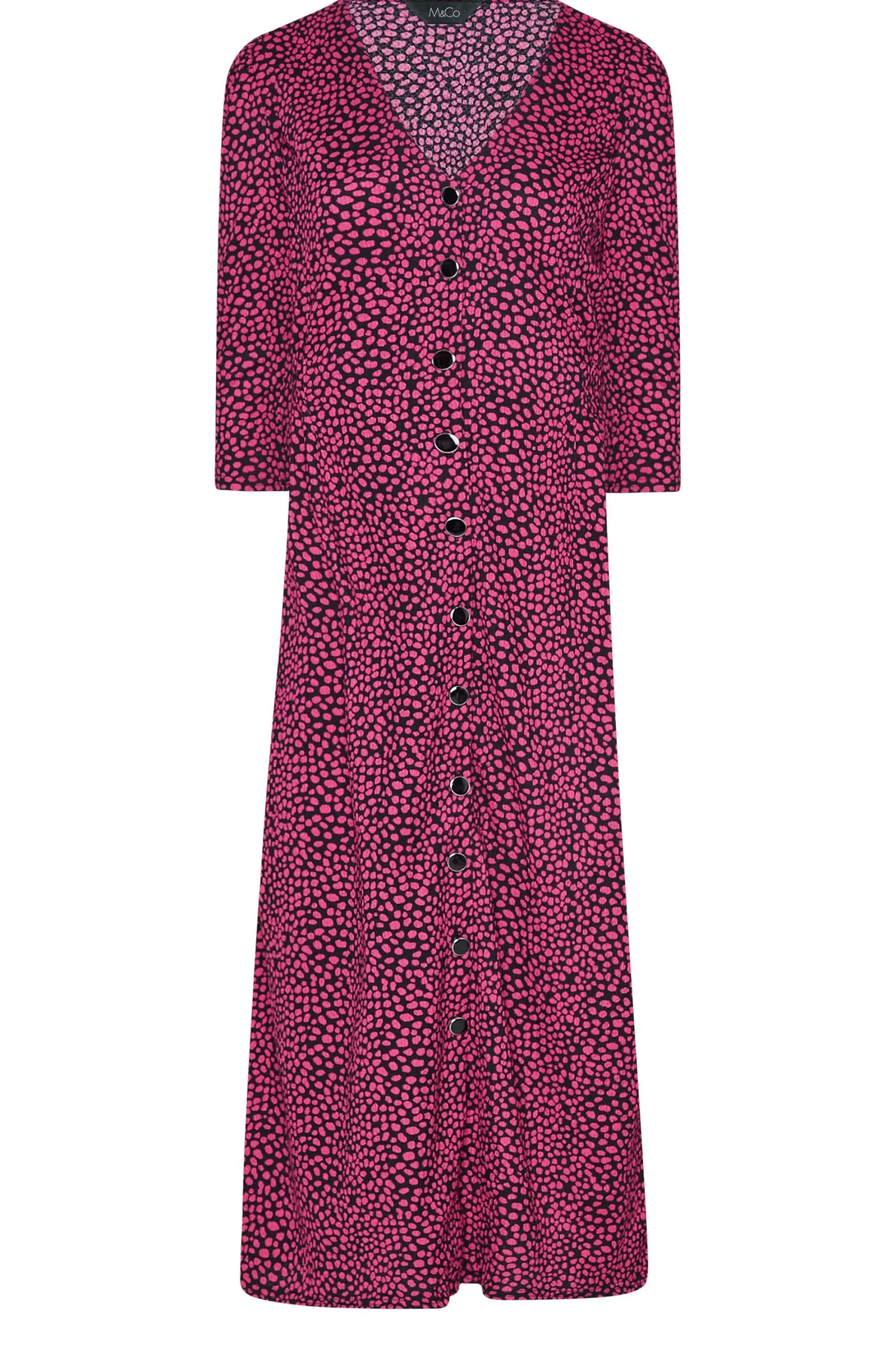 M&Co Womens Pink Spot Print Button Through Midi Dress>Women Wedding Guest Dresses