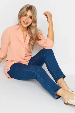 M&Co Womens Pink Statement Button Tab Sleeve Shirt>Women Shirts