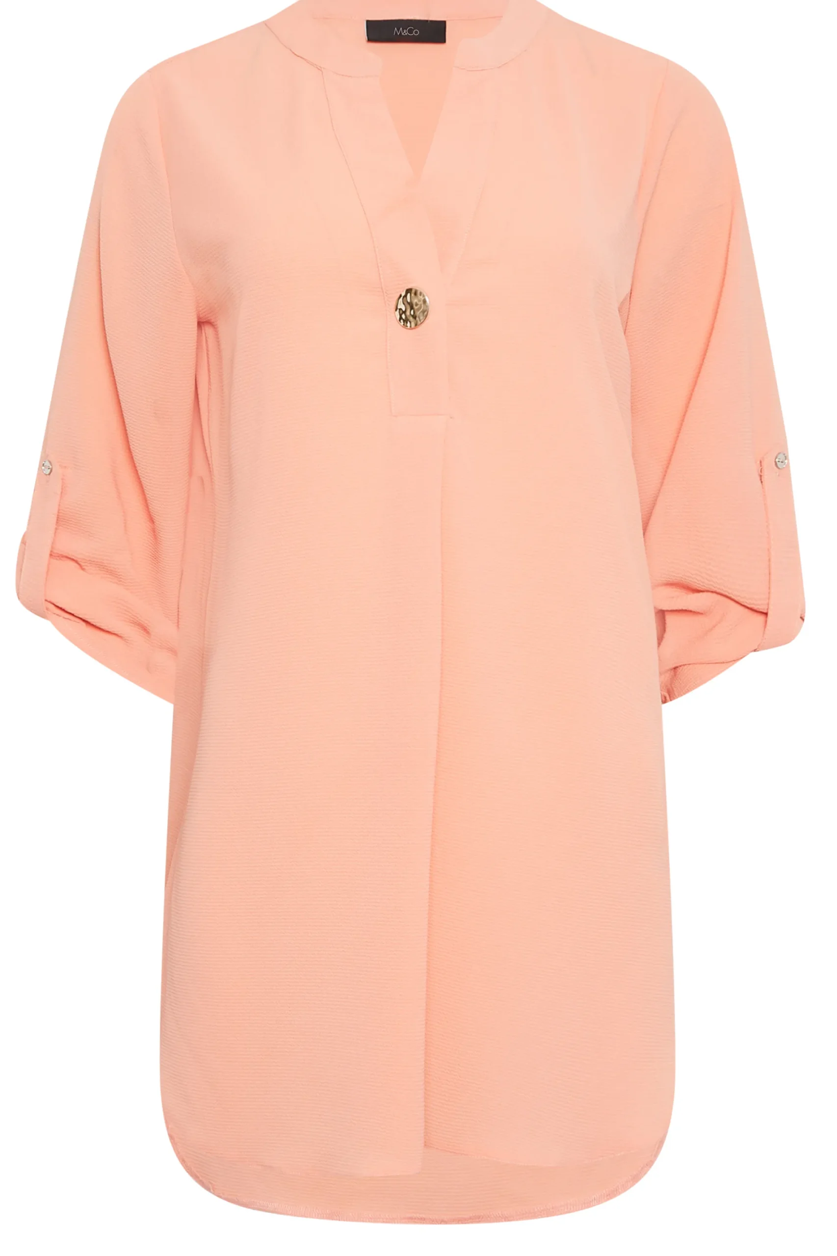 M&Co Womens Pink Statement Button Tab Sleeve Shirt>Women Shirts