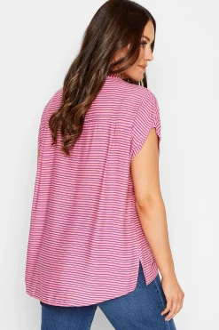 M&Co Womens Pink Stripe Grown On Sleeve Top><noscript><img width=