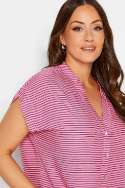 M&Co Womens Pink Stripe Grown On Sleeve Top><noscript><img width=