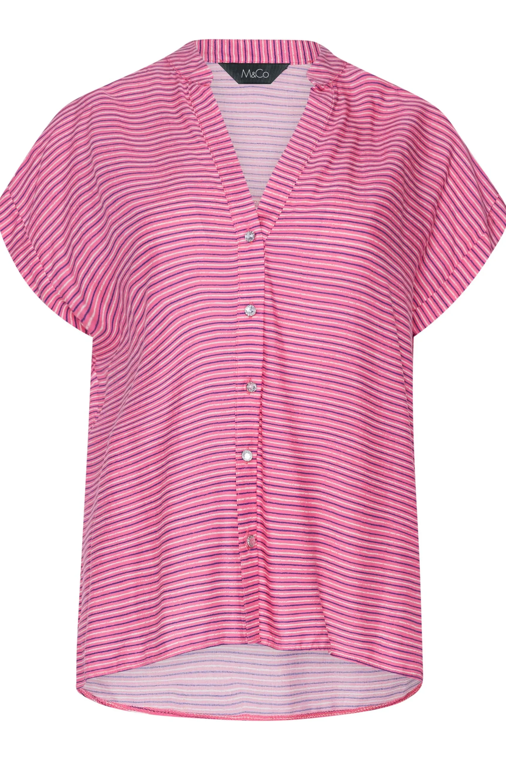M&Co Womens Pink Stripe Grown On Sleeve Top>Women Short Sleeve Tops
