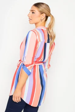 M&Co Womens Pink Stripe Tie Waist Blouse><noscript><img width=