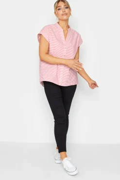 M&Co Womens Pink Stripe Print Shirt>Women Short Sleeve Tops