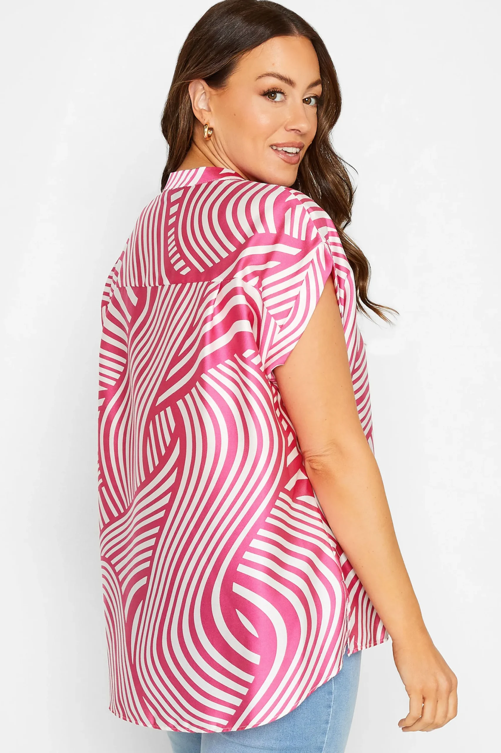 M&Co Womens Pink Swirl Print Shirt>Women Short Sleeve Tops