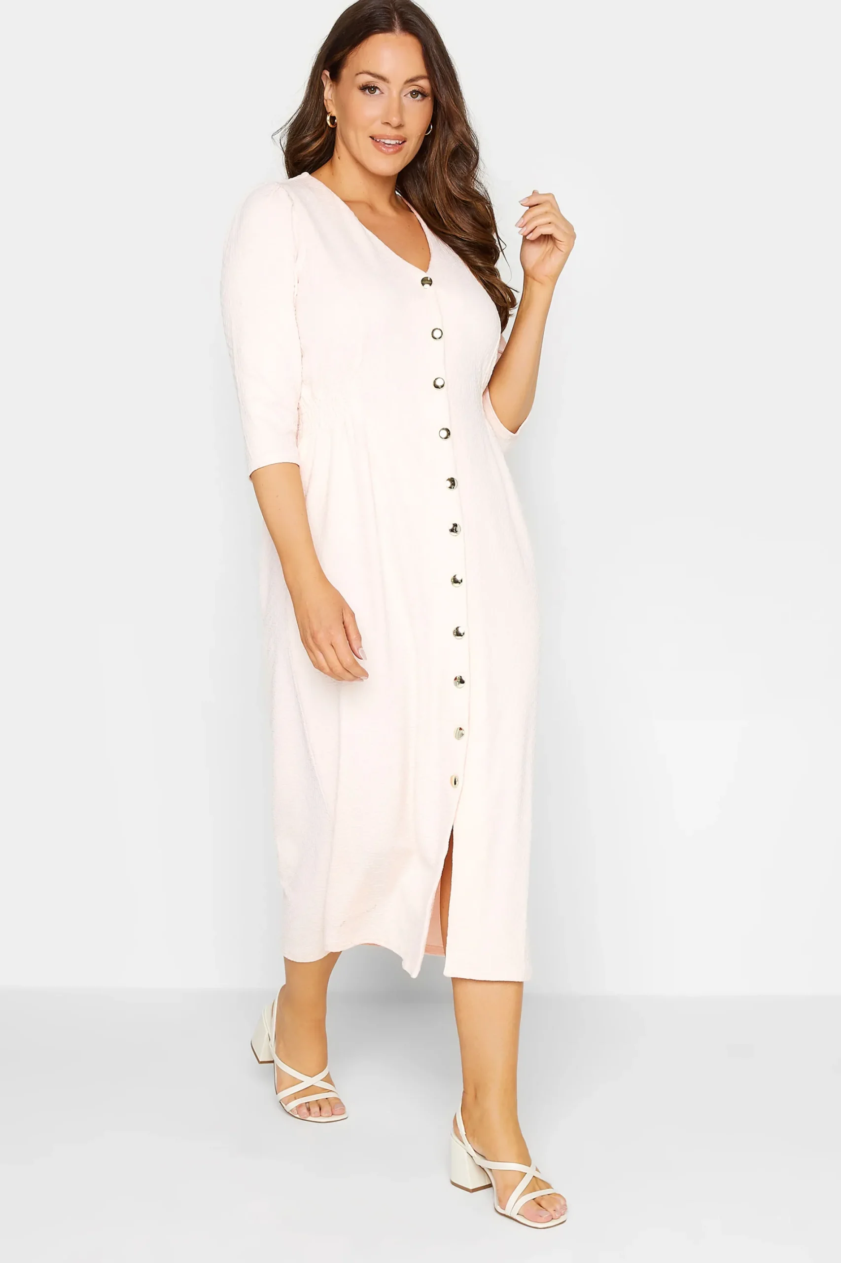 M&Co Womens Pink Textured Button Through Dress>Women Wedding Guest Dresses