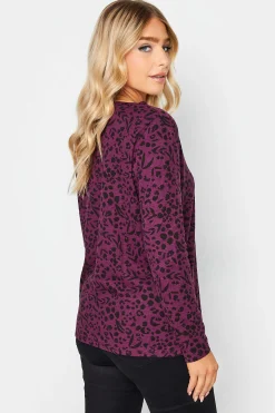 M&Co Womens Purple Animal Print Long Sleeve Cotton Top><noscript><img width=