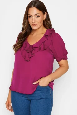 M&Co Womens Purple Frill Front Blouse>Women Short Sleeve Tops