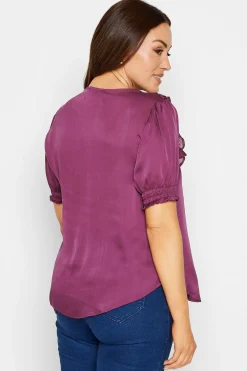 M&Co Womens Purple Frill Front Satin Blouse><noscript><img width=